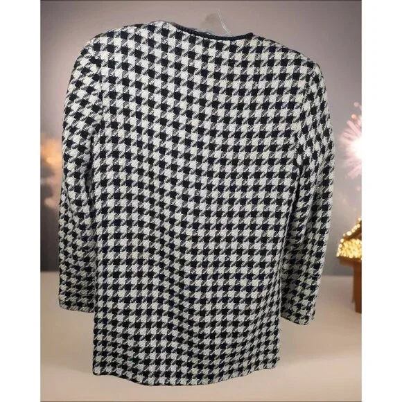 Blazer Houndstooth Retro Plymouth Size 6 Ornate Gold Buttons Professional Wear - Picture 2 of 14